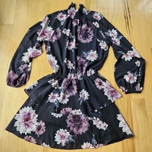 Yumi Kim Pink and Purple Fit and Flare Dress with Bishop Sleeves Medium